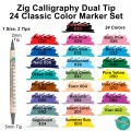 Zig Calligraphy Dual Tip 24 Classic Color Marker Set