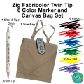 Zig Fabricolor Twin Tip 6 Color Marker and Canvas Bag Set
