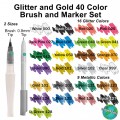 Glitter and Gold 40 Color Brush and Marker Set