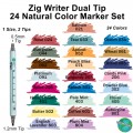 Zig Writer Dual Tip 24 Natural Color Marker Set