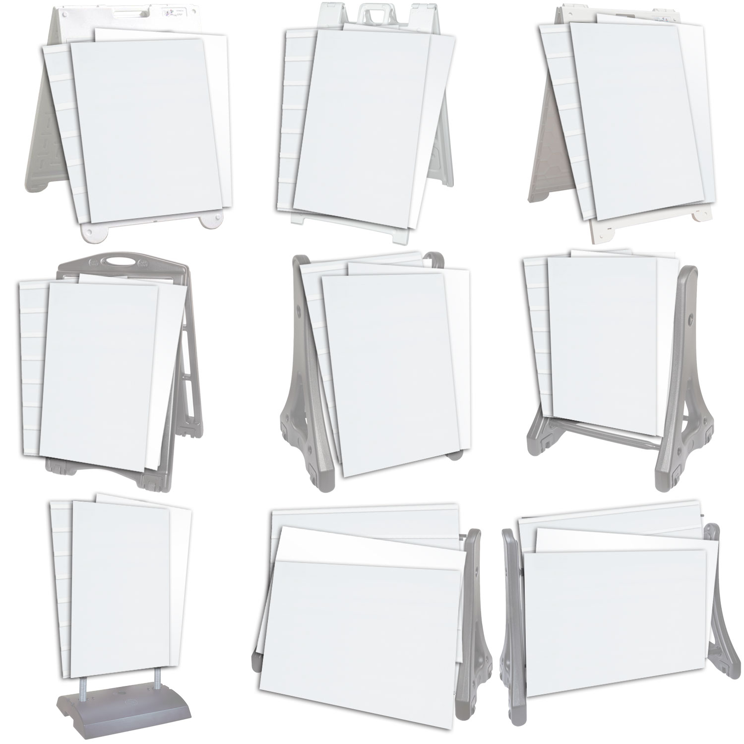 An image that shows the available types of replacement sign faces for sidewalk and outdoor sign frames.