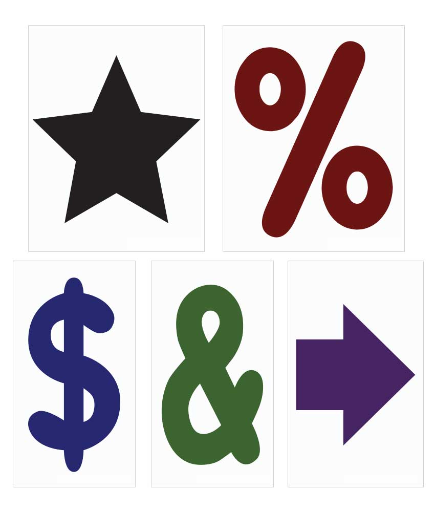 Large Symbol Sets for Message Board Signs with 5 Inch Tracks