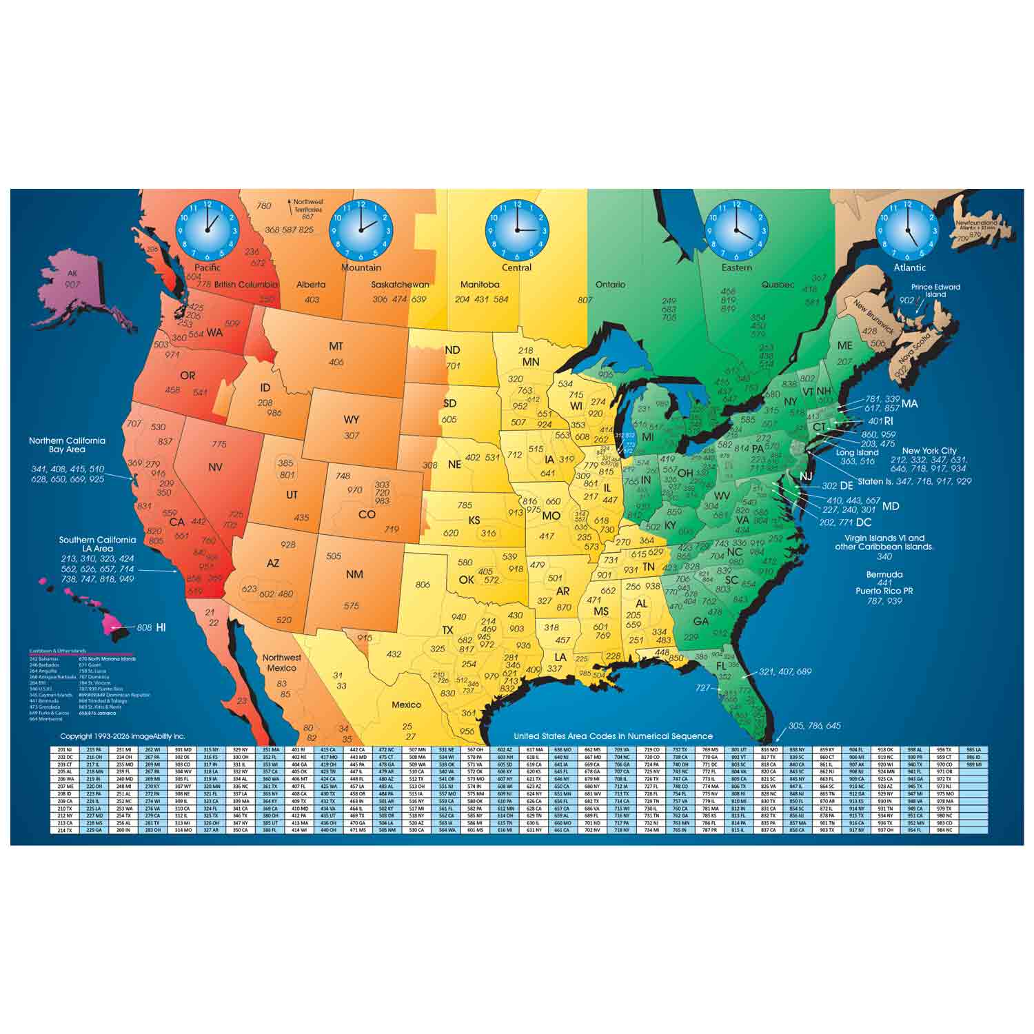 North America Time Zone Area Code Maps highlight the different time zones across the continent and include a full list of area codes and their locations